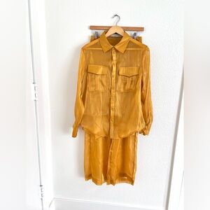 AUDETTE sheer gold pants and shirt 2pc set / size S-M